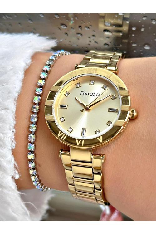 Taşlı Rakamlı Gold Metal Kadın Kol Saati