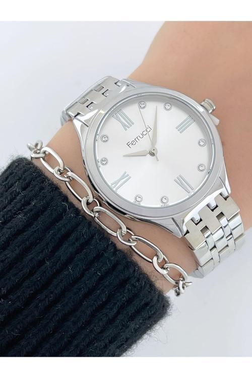 Çelik Kadın Kol Saati+Bileklik Hediyeli