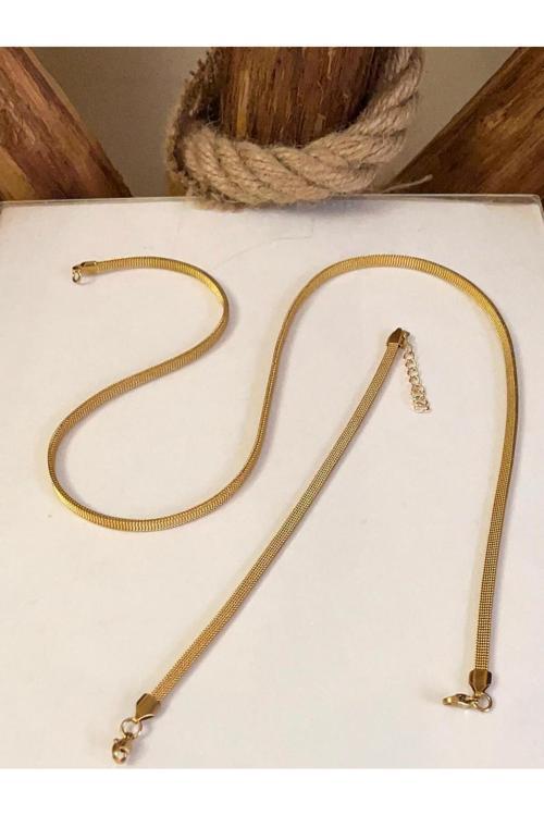 Gold Renk İtalyan Model 319L Hasır Çelik Kolye&Bileklik Set