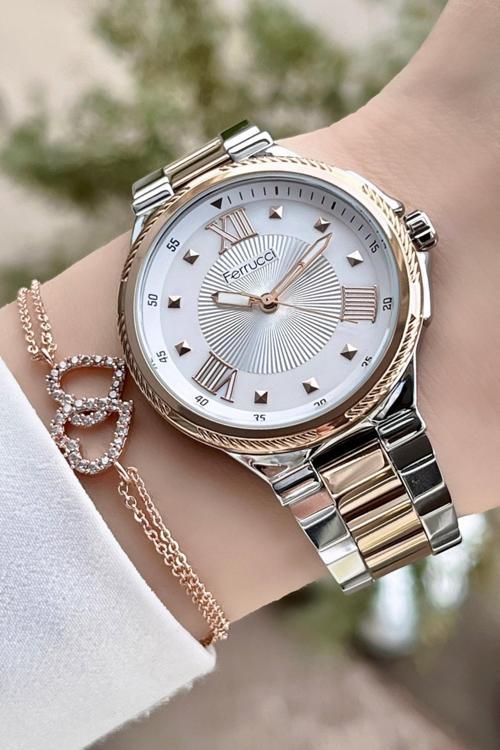 Rose Gümüş Renk Kadın Kol Saati Ve Bileklik