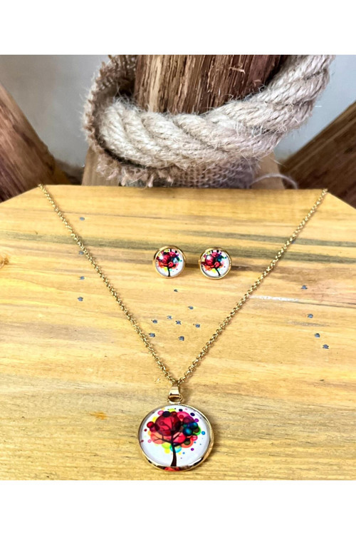 316L Çelik Çiçek Figürlü Kolye Küpe Hediyelik Set