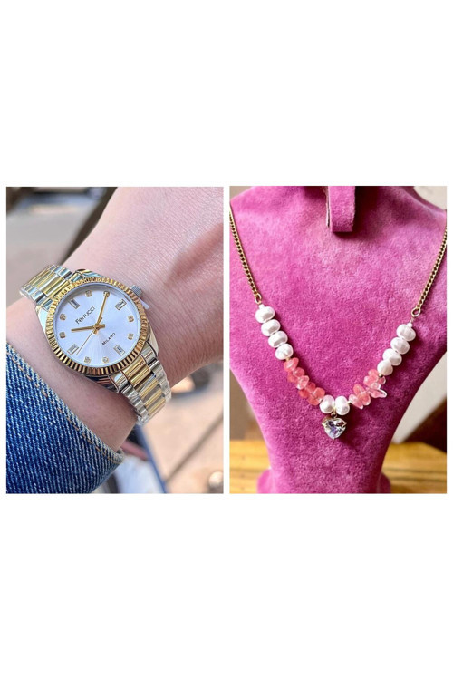 Taşlı Kadran Rolex Kasa Çelik Kadın Kol Saati+Çelik Kolye Hediye