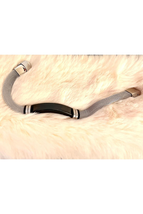 Tamamı Saf Çelik Gümüş Renk Hasır Hafif Kordonlu Bileklik 22 Cm