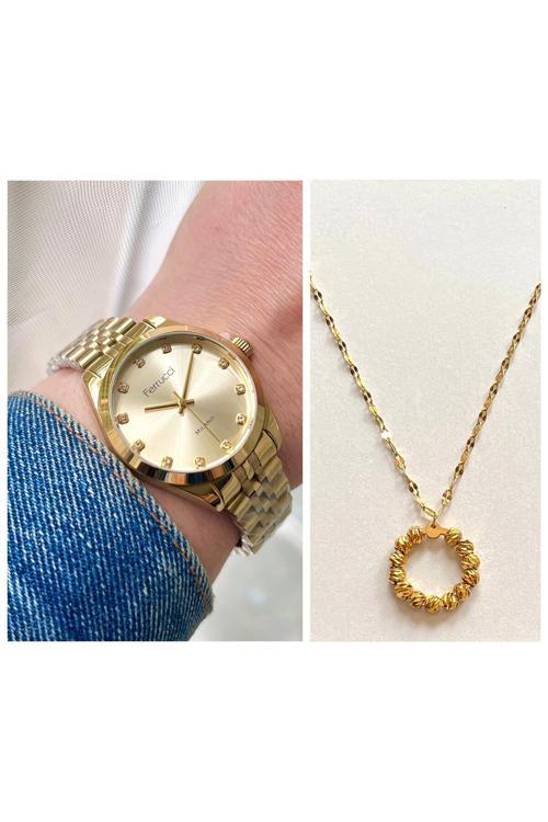 Zirkon Taşlı Kadın Kol Saati+%100 Çelik Dorikalı Kolye Hediye