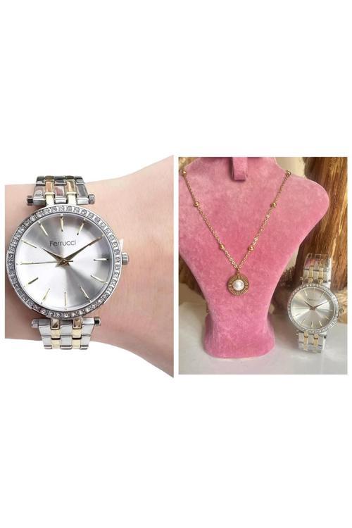 Silver&Gold Çelik Kordon Şık Kadın Kol Saat+%100 Çelik Kolye Hediye