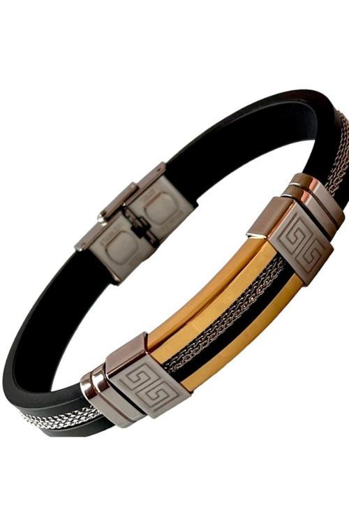 1. Sınıf Çelik-Silikon Mixli Kararmaz Trend Model Erkek Bileklik 22Cm