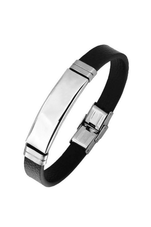 Kahverengi Kararmaz Çelik-Deri Kombinli Erkek Bileklik