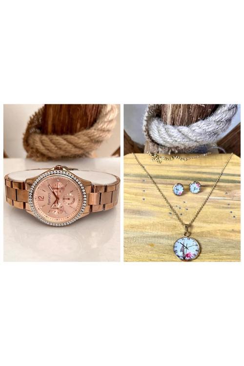 Rose Çelik Kadın Kol Saat+%100 Çelik Set
