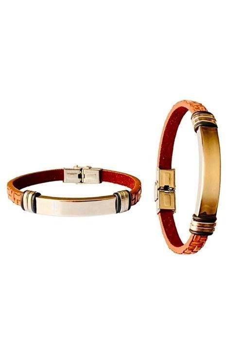 Kahverengi Deri Gümüş Renk Çelik Şık Erkek Bileklik