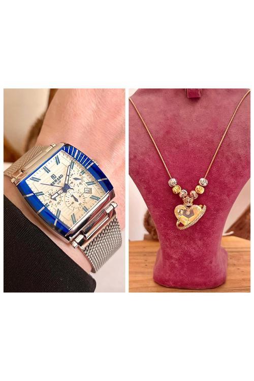 Hasır Kordon Full Fonksiyonlu&Takvimli Kadın Kol Saat+Çelik Kolye Hediye