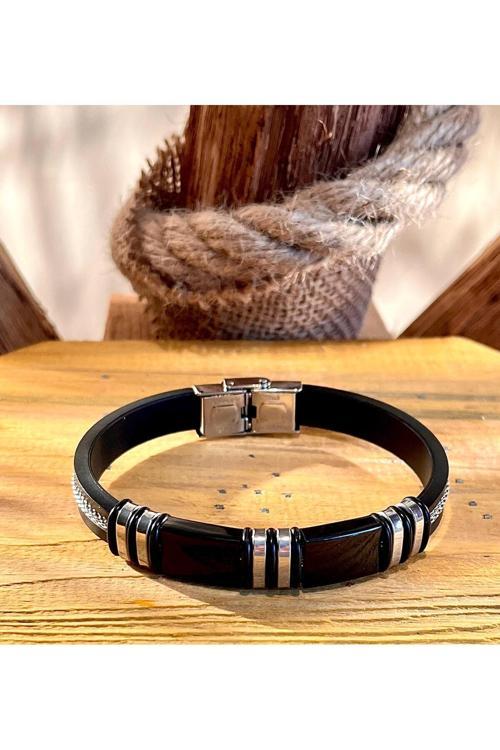 Çelik-Silikon Mixli Kararmaz Trend Model Erkek Bileklik 22Cm