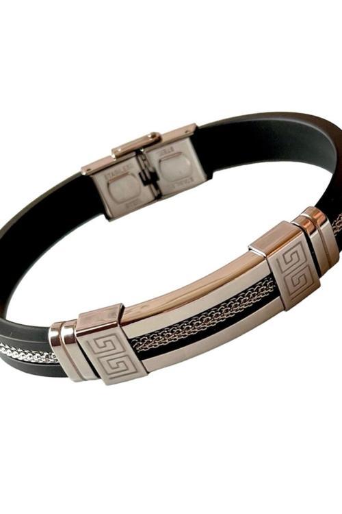 1. Sınıf Çelik-Silikon Mixli Kararmaz Trend Model Erkek Bileklik 22 Cm