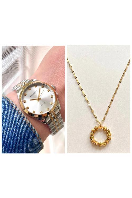 Zirkon Taşlı Kadın Kol Saati+%100 Çelik Dorikalı Kolye Hediye