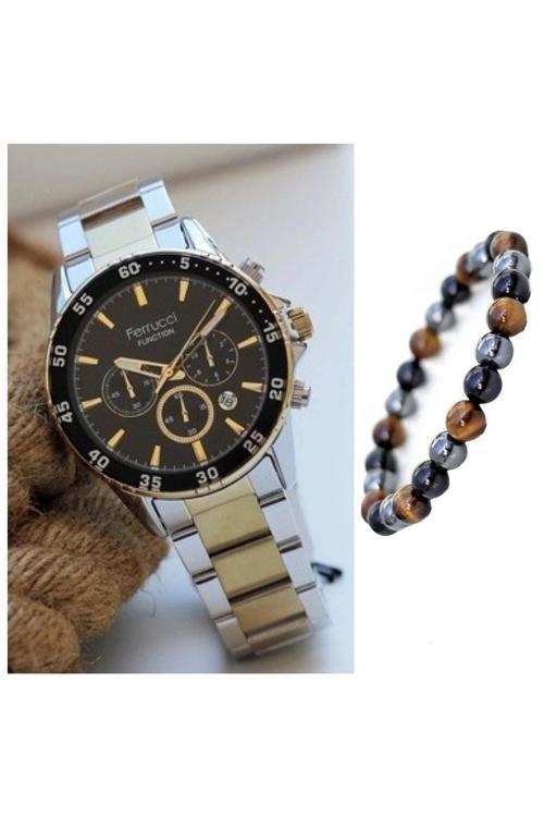 Fonksiyonlu&Takvimli Çelik Erkek Kol Saati+Bileklik Hediye