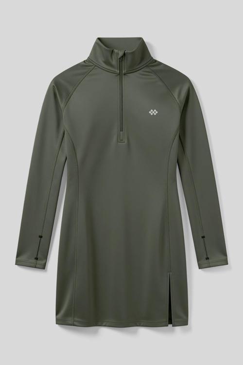 Haki Yarım Fermuarlı Dik Yaka Standart Kalıp Kadın Sporcu Tunik - 97309