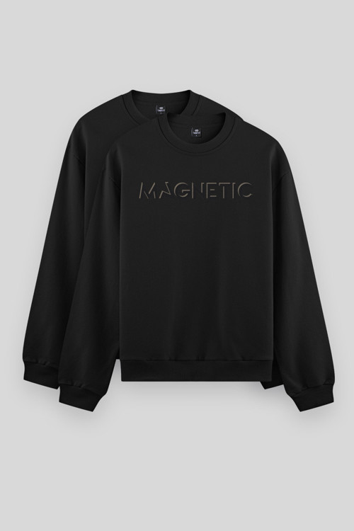 Rahat Form O Yaka 2li Paket Siyah Erkek Sweatshirt - 88020