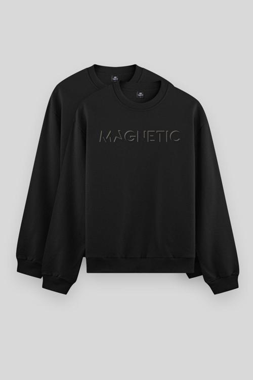 Rahat Form O Yaka 2li Paket Siyah Erkek Sweatshirt - 88020