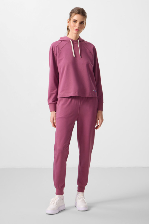 Soft Vişne Kapüşonlu Oversize Kadın Eşofman Takım - 95336