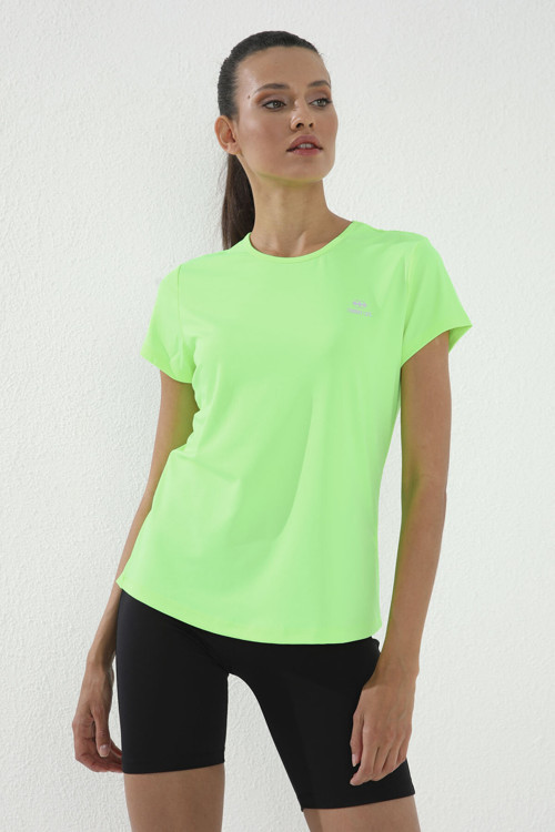 Neon Yeşil Basic Kısa Kol Standart Kalıp O Yaka Kadın T-Shirt - 97144