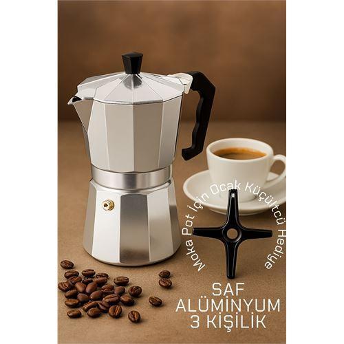 Klasik Italyan Moka Pot - 6061 Saf Alüminyum  Profesyonel Moka Pot - 3 kişilik