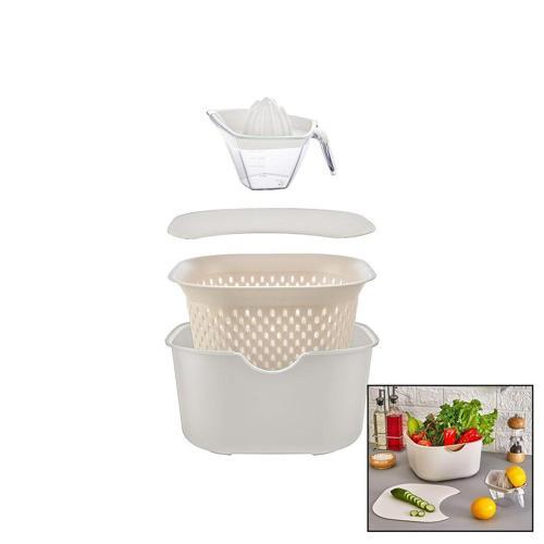 KREM 5PCS MUTFAK SETİ PLS.KARIŞTIRMA KAP=4LT - SÜZGEÇ=3.5LT - KESİM PANO - SIKACAK=0.25LT (2818)