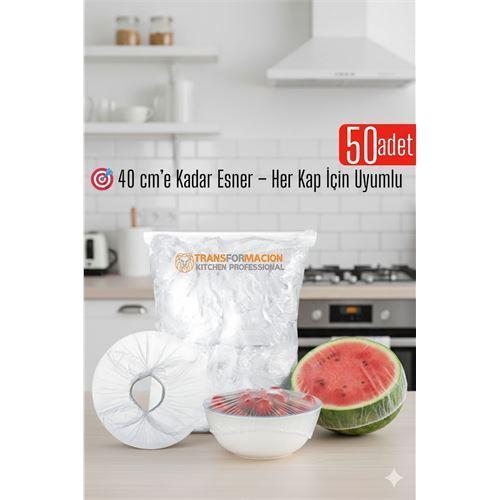 50 li Tabak Bonesi - 40 cm Esnek Streç Kapak Seti, Gıda Bonesi Koruma İçin