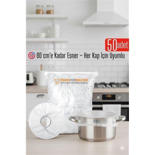50 li Tencere Bonesi - 80 cm Esnek Streç Kapak Seti, Gıda Koruma İçin