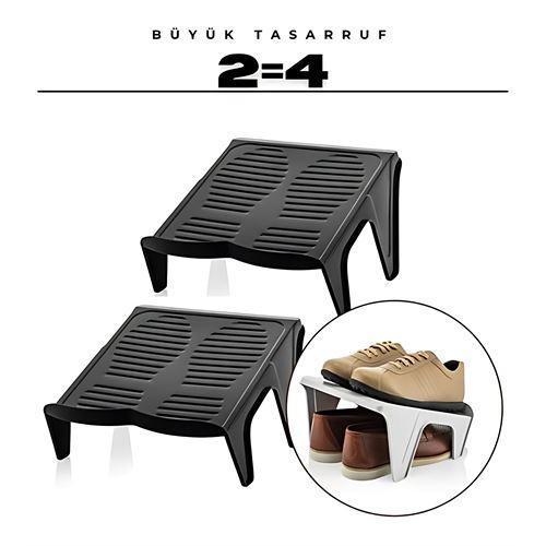 2 li Ayakkabı Düzenleyici Twin Set – Çift Katlı Tasarım | Dolap İçi Alan Tasarrufu | Kaymaz Yüzey