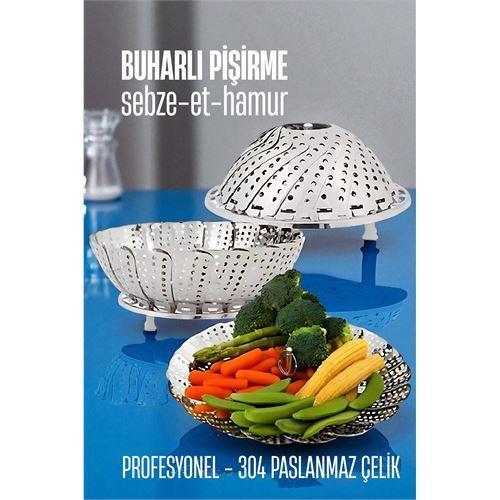 Sebze Pişirme Sepeti - Buharda Pişirme Haşlama Aparatı Paslanmaz Çelik