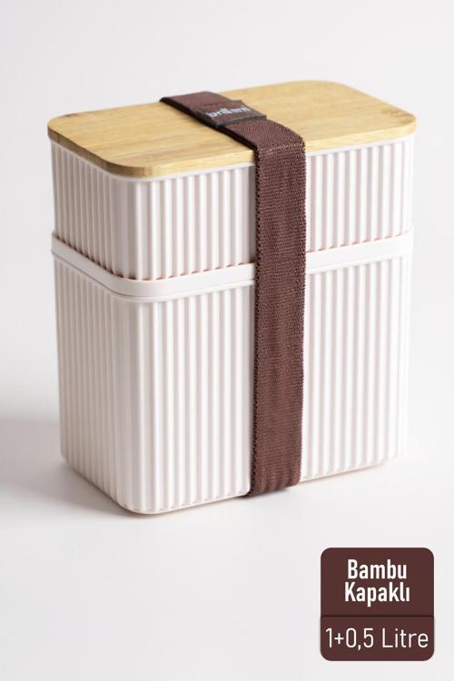 1+0,5 lt Bambu Kapaklı Erzak Gıda Bakliyat Saklama Kabı Mutfak Organizeri