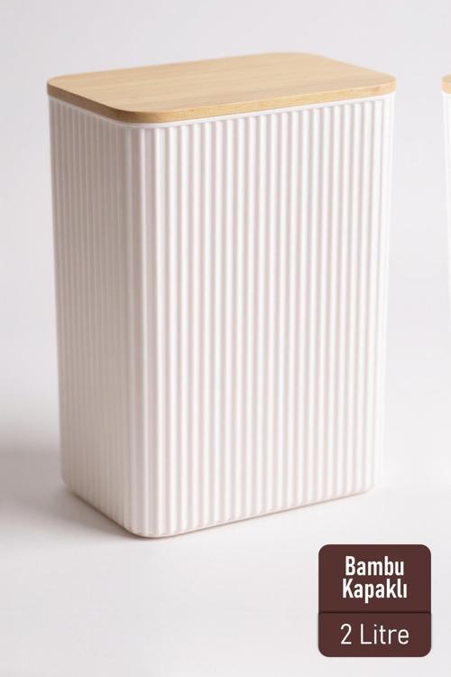 2 Litre Bambu Kapaklı Erzak Gıda Bakliyat Saklama Kabı Mutfak Organizeri