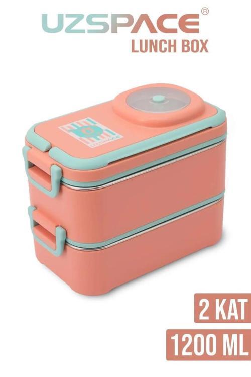 8023 1200ml 2 Katlı 4 Bölmeli Mercan Çelik Saklama Kabı