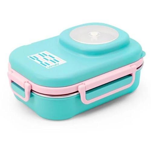 8021 600ml 3 Bölmeli Turkuaz Çelik Saklama Kabı