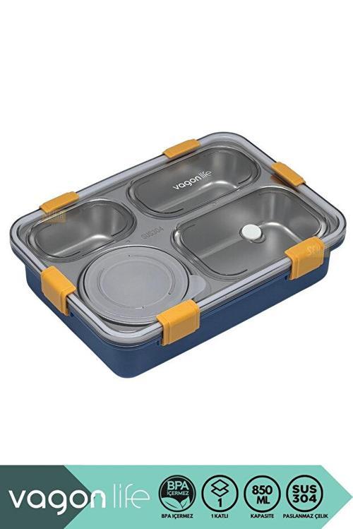 BL50433-1 850ml 4 Bölmeli Mavi Çelik Saklama Kabı