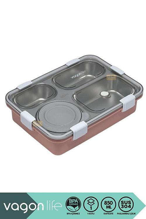 BL50433-1 850ml 4 Bölmeli Pembe Çelik Saklama Kabı