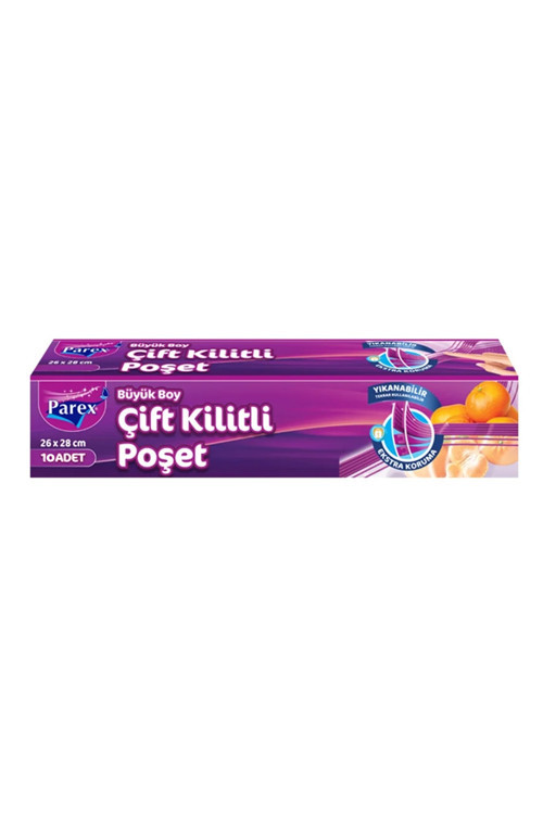 10'lu Çift Kilitli Buzdolabı Poşeti Büyük Boy 26 x 28 cm