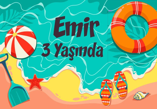 Deniz Kum Temalı Doğum Günü Afişi 35X50 cm