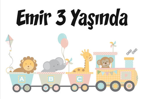 Tren ve Hayvanlar Temalı Doğum Günü Afişi 35X50 cm