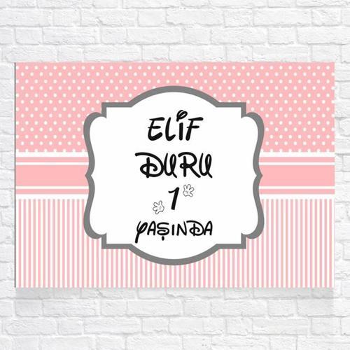 Pembe Puantiyeli Ve Çizgili Doğum Günü Afişi 35x50 Cm