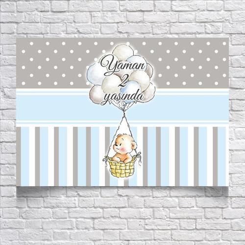 Mavi Çizgili balonlu Doğum Günü Afişi 50X70 cm