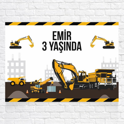 Iş Makinesi Temalı Doğum Günü Afişi 50x70 Cm