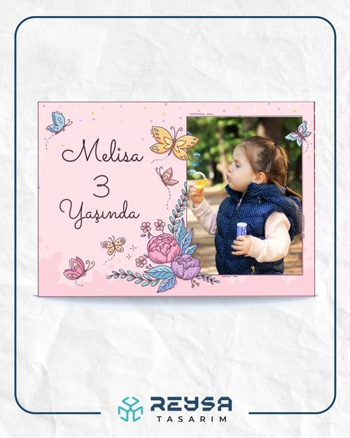 Resimli Pembe Çiçekler Temalı Doğum Günü Afişi 35X50 cm