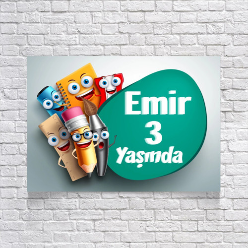 Defter Kalem Temalı Doğum Günü Afişi 50X70 cm