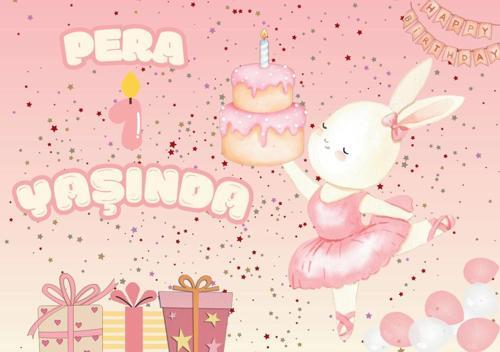 Tavşan ve Pasta Temalı Doğum Günü Afişi 50X70 cm