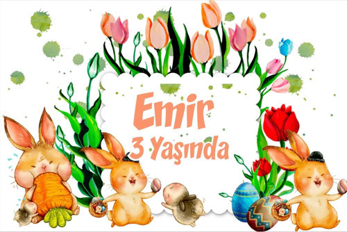 Tavşanlar Temalı Doğum Günü Afişi 50X70 cm