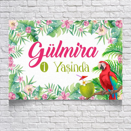 Tropikal Papağan Temalı Doğum Günü Afişi 50X70 cm