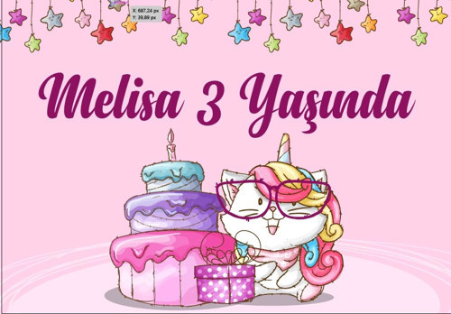 Unicorn ve Pasta Temalı Doğum Günü Afişi 50X70 cm