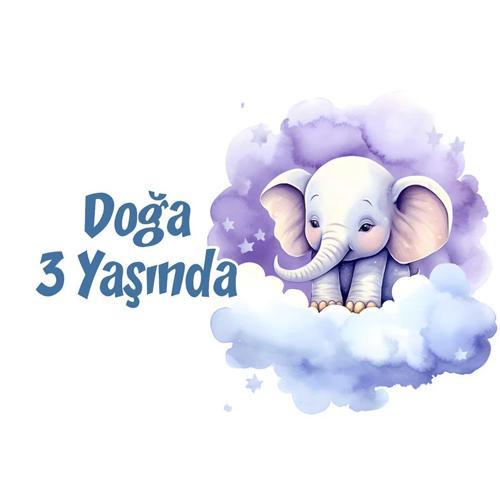 Mor Sevimli Fil Temalı Doğum Günü Afişi 50X70 cm