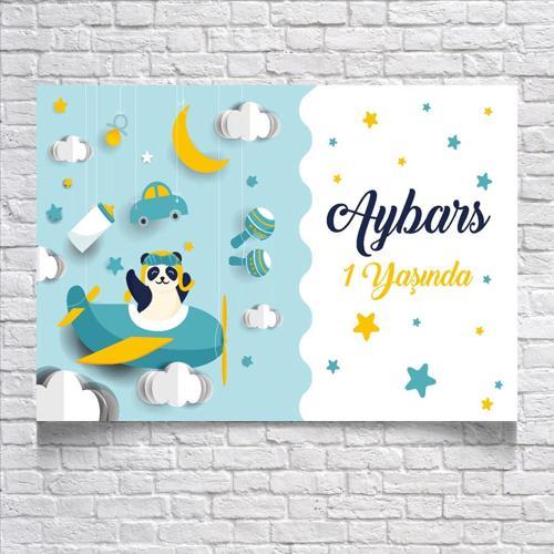 Uçakta Uçan Panda Temalı Doğum Günü Afişi 70X100 cm