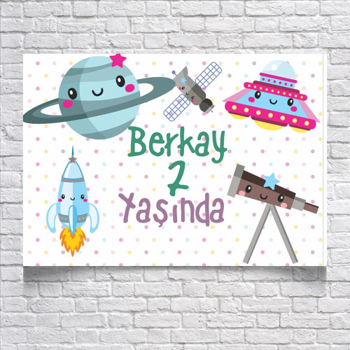 Uzay ve Roket Temalı Doğum Günü Afişi 50X70 cm
